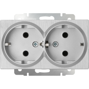Штепсельная розетка встраиваемая двойная WERKEL 16A 250V WL09-SKG-02 / W1172009 IP20 с/з  серебряный рифленый
