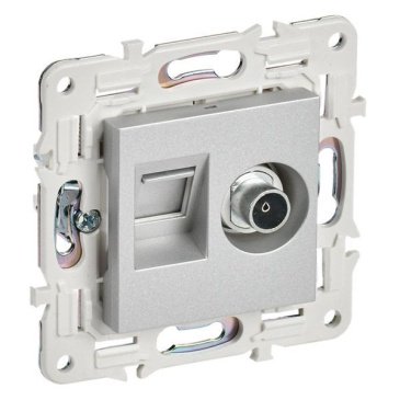 Розетка встраиваемая комбинированная IEK SKANDY SK-AK20-2-K23 SK-A15S TV+RJ45 кат.6 серебряный