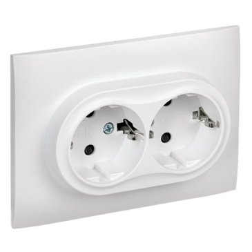 Штепсельная розетка встраиваемая двойная IEK SKANDY 16А SK-R24-16-K01-F SK-R07W с з/к с з/ш в сборе арктический белый