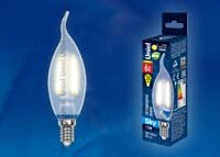 светодиодная лампа свеча на ветру Белый теплый  6W LED-CW35-6W/WW/E14/FR PLS02WH SKY