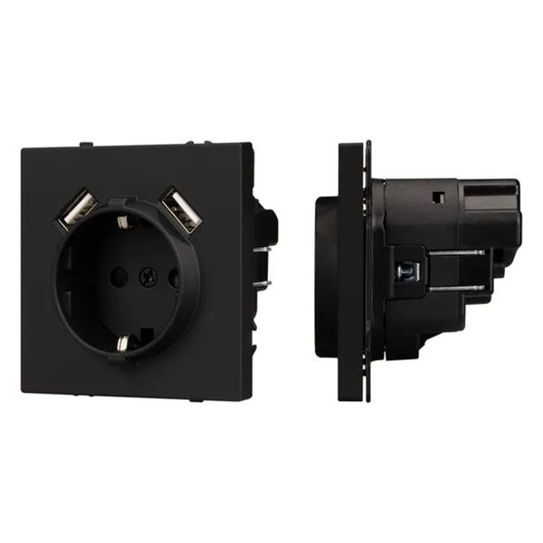 Штепсельная розетка встраиваемая Arlight SCT-NOBE-MUAA-SFPL-BK 16А 054289 с/з и USB тип A+A черный