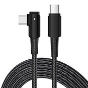 Кабель штекер Type-C - штекер Type-C 1.0М 5А 100W угловой черная нейлоновая оплетка и световая индикация Кабель штекер Type-C - штекер Type-C 1.0М 5А 100W угловой черная нейлоновая оплетка и световая индикация