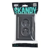 Штепсельная розетка встраиваемая двойная IEK SKANDY 10А SK-R20-10-K53 SK-R03G без з/к без шторок в сборе стекло графит