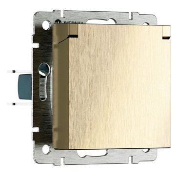 Штепсельная розетка встраиваемая WERKEL 16A 250V WL10-SKGSC-01 / W1171210 IP44  с/з, шторками и защитной крышкой  шампань  рифленый