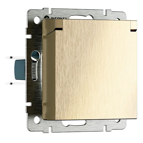 Штепсельная розетка встраиваемая WERKEL 16A 250V WL10-SKGSC-01 / W1171210 IP44  с/з, шторками и защитной крышкой  шампань  рифленый