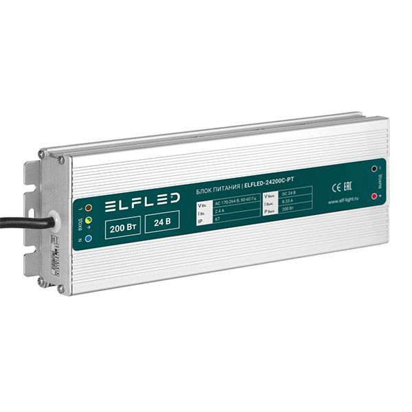 Блок питания (AC-DC) 24V 200W ELFLED-24200С-PT  герм IP67  металл
