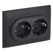 Штепсельная розетка встраиваемая двойная IEK SKANDY 16А SK-R24-16-K53-F SK-R07G с з/к с з/ш в сборе графит
