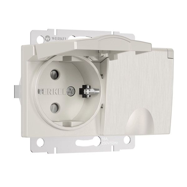 Штепсельная розетка встраиваемая двойная WERKEL 16A 250V W1172213 с/з с защит. крышками и шторками IP44 перламутровый рифленый