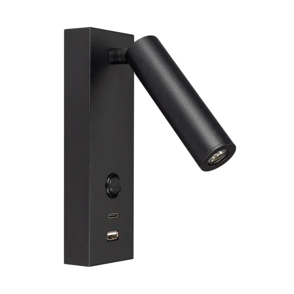 светильник  3W Белый теплый 029629(1) SP-BED-CHARGE-S60x125 USB-A, USB-C 220V накладной черный