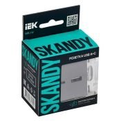 Розетка встраиваемая USB IEK SKANDY A+C 18Вт SK-U22-018-K03 SK-R13Gr серый