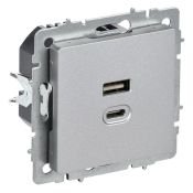 Розетка встраиваемая USB IEK BRITE A+C 45Вт BR-U22-045-K47 РЮ11-2-БрА алюминий