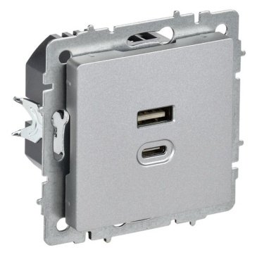 Розетка встраиваемая USB IEK BRITE A+C 45Вт BR-U22-045-K47 РЮ11-2-БрА алюминий