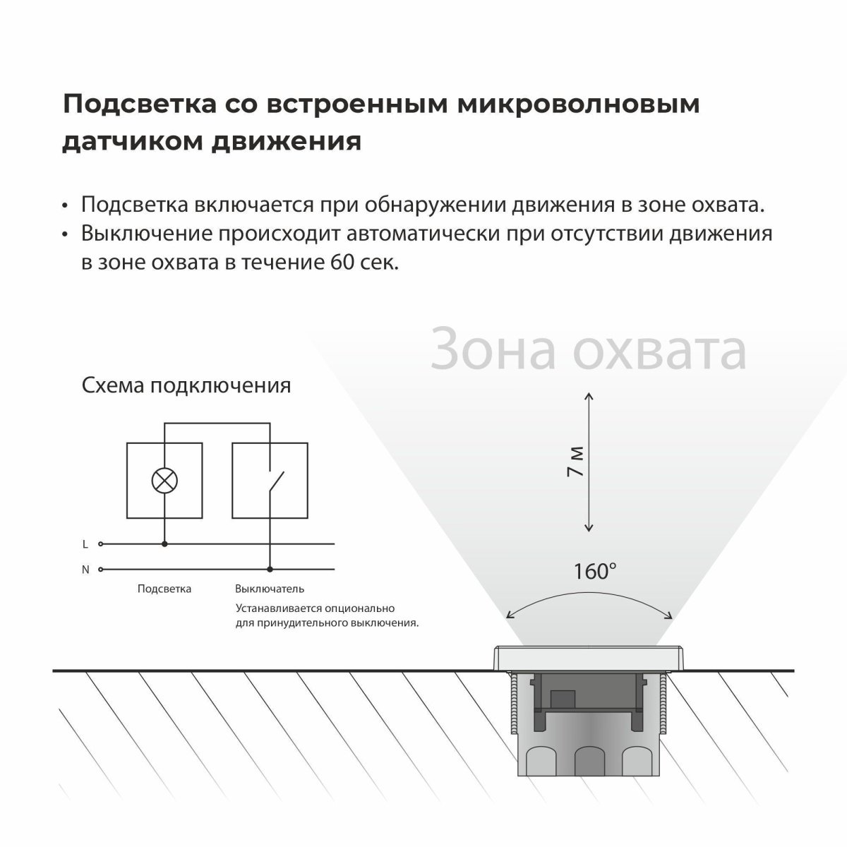 светильник Белый  WERKEL W1154608  три режима с датчиком движения встраиваемый в подрозетник