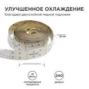 Светодиодная лента Белый 2835 24V 42W/m 240Led/метр 00-307 PRO 30мм IP20