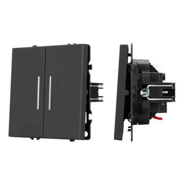 Выключатель встраиваемый двухклавишный проходной 054267 SWT-NOBE-MKP2-SFPL-L-BK (230V, 10A)