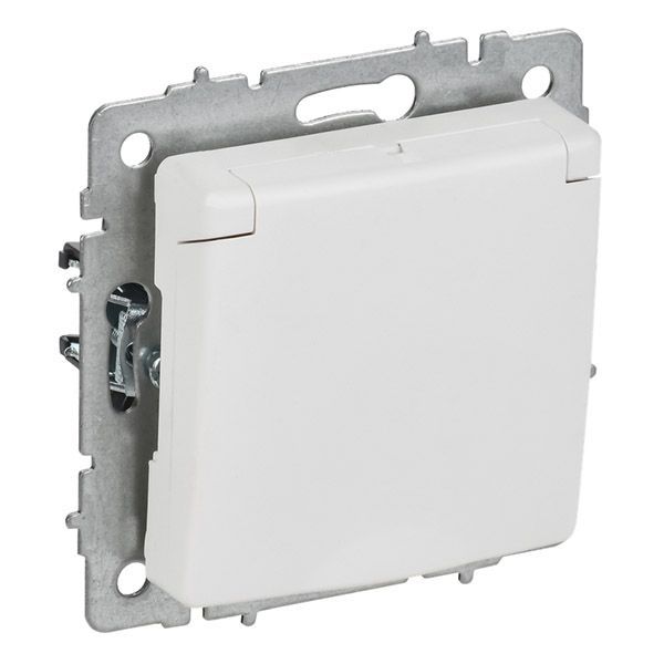 Штепсельная розетка встраиваемая IEK BRITE 16А BR-R16-16-K91 РСбш10-3-БрАБ с з/к и шторками с крышкой арктический белый IP20