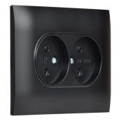 Штепсельная розетка встраиваемая двойная IEK SKANDY 10А SK-R23-10-K02-F SK-R09Bl  без з/к с з/ш в сборе черный