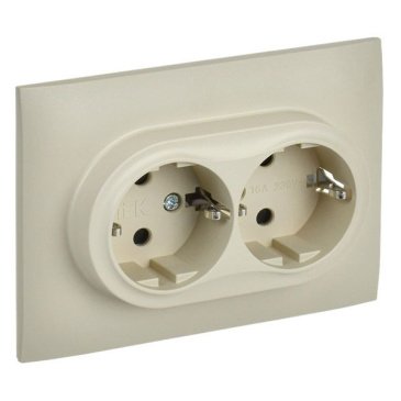 Штепсельная розетка встраиваемая двойная IEK SKANDY 16А SK-R24-16-K10-F SK-R07B с з/к с з/ш в сборе арктический бежевый
