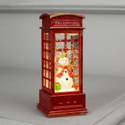 фигурка  светодиодная "Снеговик в телефонной будке" 5х12х5 см, пластик, батарейки LR44х3, свечение тёплое белое