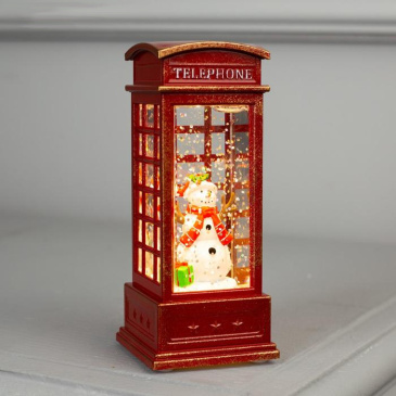 фигурка  светодиодная "Снеговик в телефонной будке" 5х12х5 см, пластик, батарейки LR44х3, свечение тёплое белое