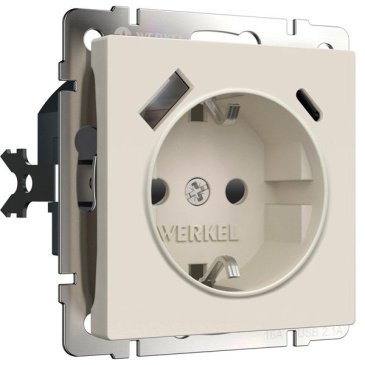 Штепсельная розетка встраиваемая WERKEL 16A 250V W1171762 с/з, шторками и USB тип A+C айвори матовый
