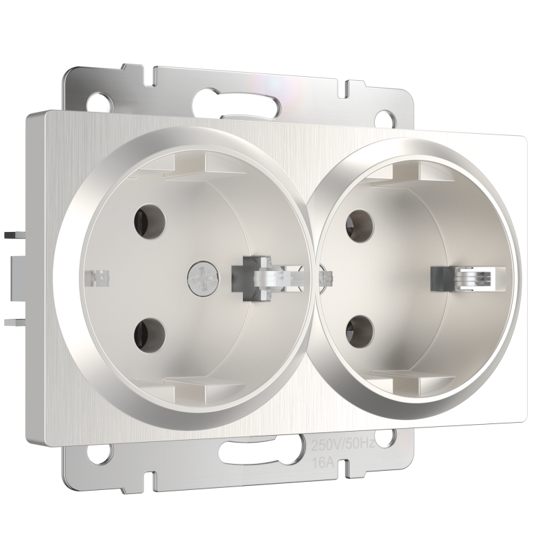 Штепсельная розетка встраиваемая двойная WERKEL 16A 250V WL13-SKG-02 / W1172013 IP20 с/з  перламутровый рифленый