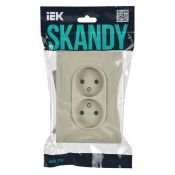 Штепсельная розетка встраиваемая двойная IEK SKANDY 10А SK-R23-10-K10-F SK-R09B без з/к с з/ш в сборе бежевый