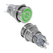 Кнопка М16 ON-ON LAS2GQF-11ZET/w/N 3А/250V 5c IP65 с зеленой подсветкой с фиксацией