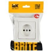Штепсельная розетка встраиваемая IEK BRITE 10А BR-R10-10-K01-F РСР10-1-0-БрБ без з/к и шторками в сборе белый