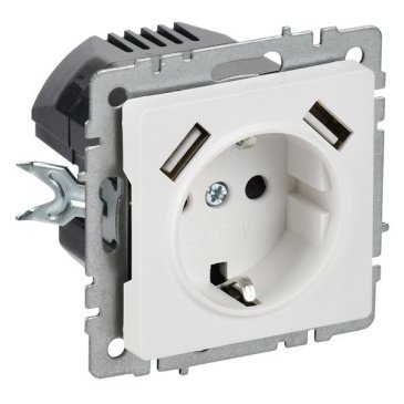 Штепсельная розетка встраиваемая IEK BRITE 16А BR-R14-16-U21-D21-K91 РЮш10-1-БрАБ с з/к и шторками с USB A+A 2,1А арктический белый