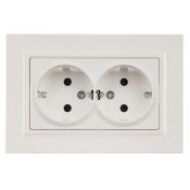 Штепсельная розетка встраиваемая двойная IEK BRITE 16А BR-R24-16-K36-F РСш12-3-БрЖ с з/к и шторками в сборе жемчуг