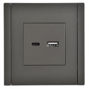 Розетка встраиваемая USB IEK FORTE&PIANO A+C 18Вт FP-U22-018-K03 FP351 серый