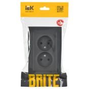 Штепсельная розетка встраиваемая двойная IEK BRITE 10А BR-R20-10-K53-F РС12-2-БрГ без з/к и шторками в сборе графит