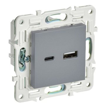 Розетка встраиваемая USB IEK SKANDY A+C 18Вт SK-U22-018-K03 SK-R13Gr серый