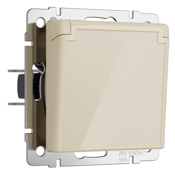 Штепсельная розетка встраиваемая WERKEL 16A 250V W1171243 с/з, шторками и защитной крышкой айвори акрил