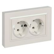 Штепсельная розетка встраиваемая двойная IEK BRITE 16А BR-R27-16-K36-F РСПл12-3-БрЖ с з/к без з/ш в сборе плоская жемчуг