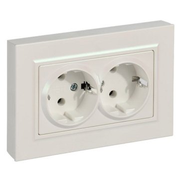 Штепсельная розетка встраиваемая двойная IEK BRITE 16А BR-R27-16-K36-F РСПл12-3-БрЖ с з/к без з/ш в сборе плоская жемчуг