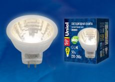 светодиодная лампа рефлектор MR11 G4  Белый теплый  3W UL-00001702 LED-MR11-3W/WW/GU4/220V GLZ21TR