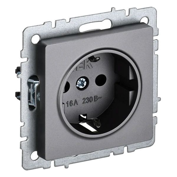 Штепсельная розетка встраиваемая IEK BRITE 16А BR-R14-16-K46 РС14-1-0-БрС с з/к и шторками сталь