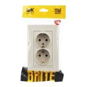 Штепсельная розетка встраиваемая двойная IEK BRITE 16А BR-R24-16-K10-F РСш12-3-БрКр с з/к и шторками в сборе бежевый