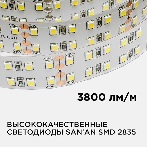 Светодиодная лента Белый теплый 2835 24V 38W/m 240Led/метр 00-304 PRO 20мм IP20 Светодиодная лента Белый теплый 2835 24V 38W/m 240Led/метр 00-304 PRO 20мм IP20