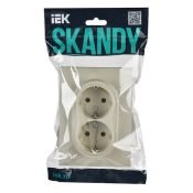 Штепсельная розетка встраиваемая двойная IEK SKANDY 16А SK-R24-16-K10-F SK-R07B с з/к с з/ш в сборе арктический бежевый