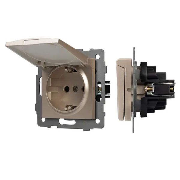 Штепсельная розетка встраиваемая Arlight SCT-MCP-PL-GD-V 16А 049837 с/з с крышкой золото IP44