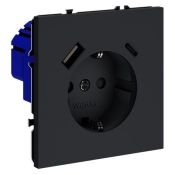 Розетка встраиваемая VOLTUM S70 с заземлением и защитными шторками 16А с USB A+С графит