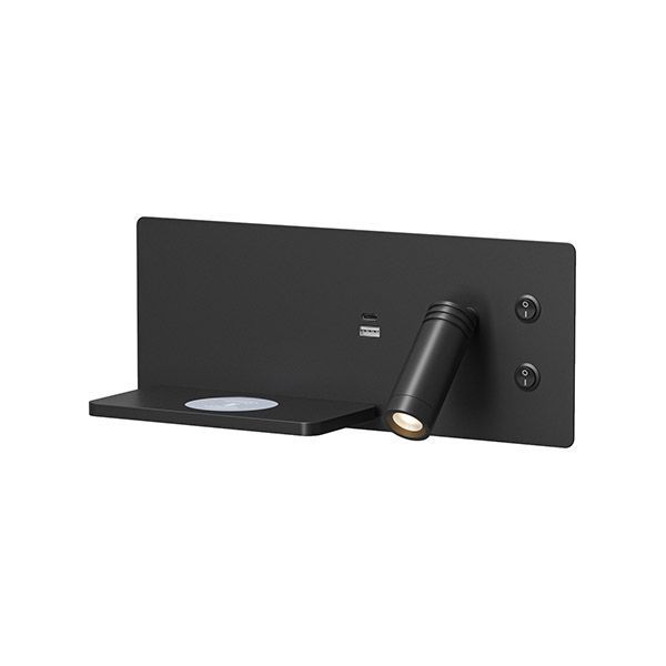 Накладной светильник-бра  11W Белый теплый DENKIRS CHARGELUX DK5092-BK 220V IP20 с  USB-A и USB-C, беспроводная зарядка черный Накладной светильник-бра  11W Белый теплый DENKIRS CHARGELUX DK5092-BK 220V IP20 с  USB-A и USB-C, беспроводная зарядка черный