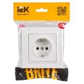 УДАЛЕНО Штепсельная розетка встраиваемая IEK BRITE 16А BR-R14-16-K01-F РСР14-1-0-БрБ с з/к и шторками в сборе белый Уценка!!!