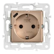 Штепсельная розетка встраиваемая IEK SKANDY 16А SK-R14-16-U14-018-K98 SK-R17Sa с з/к и шторками с USB A+C 18Вт песочный