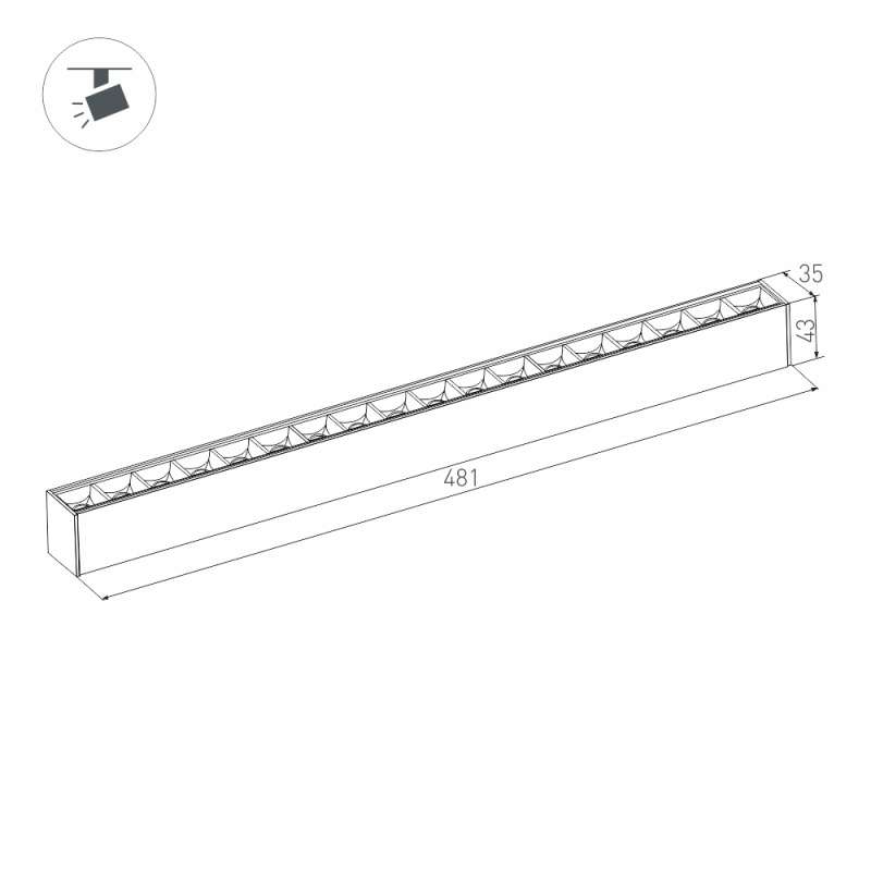 Магнитный трековый светильник 27W Белый теплый MAG-LASER-45-L480-27W 36 deg  24V на магнитный шинопровод черный 032648