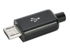 Вилка USB micro B 5P 8mm Ni/Pl на кабель черный