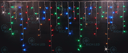 гирлянда БАХРОМА   8W RGB, Rich LED RL-i3*0.5F-T/M, прозрачный провод 3x0.5 м., соединяемая, 220V, 112 Led, IP54, мерцание